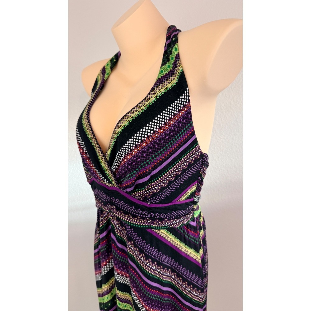 NWT Soma Halter Dress Sz M Purple Green Geometric Print Sleeveless Midi Boho NEW - Picture 4 of 8
